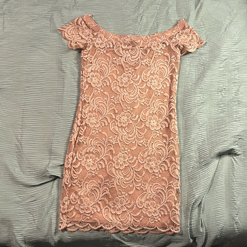 Floral lace peach, pink, casual dress.